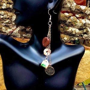 Starbucks coffee donut silver 925 earrings OOAK